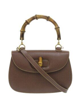 Gucci Bamboo 2-Way 000 926 0633 Leather Brown Handbag 1074